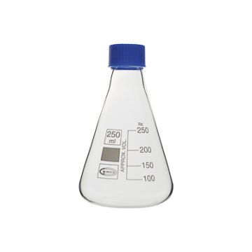 Matraccio Erlenmeyer con tappo a vite e guarnizione PTFE borosilicato 3.3 DIN 12380